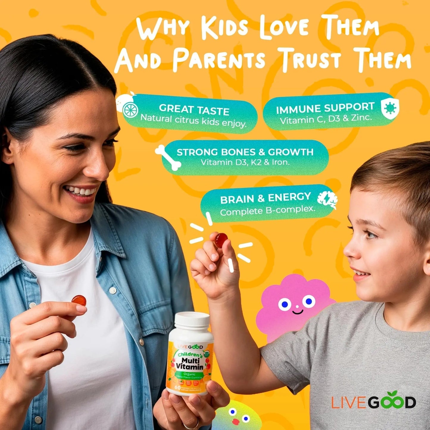 LIVEGOOD Organic Children’s Multivitamin Gummies, Kids Multivitamin, Vitamin D for Toddlers and Children, Organic Kids Chewable Vitamins for Immunity - Maple Wellness Supplements