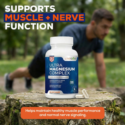 LiveGood™ Ultra Magnesium Complex, Organic Magnesium Glycinate and Gluconate for Muscle Recovery, Nerve Support & Relief – High Absorption Supplement, Vegan, Non-GMO, Made in USA, 60 Capsules - Maple Wellness Supplements