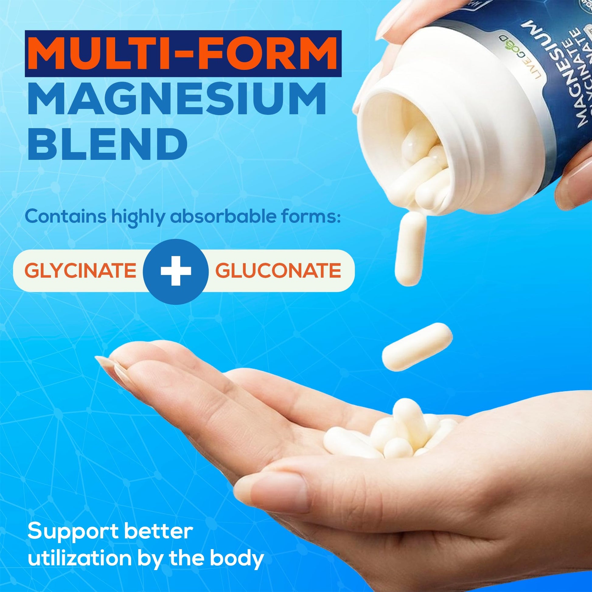 LiveGood™ Ultra Magnesium Complex, Organic Magnesium Glycinate and Gluconate for Muscle Recovery, Nerve Support & Relief – High Absorption Supplement, Vegan, Non-GMO, Made in USA, 60 Capsules - Maple Wellness Supplements