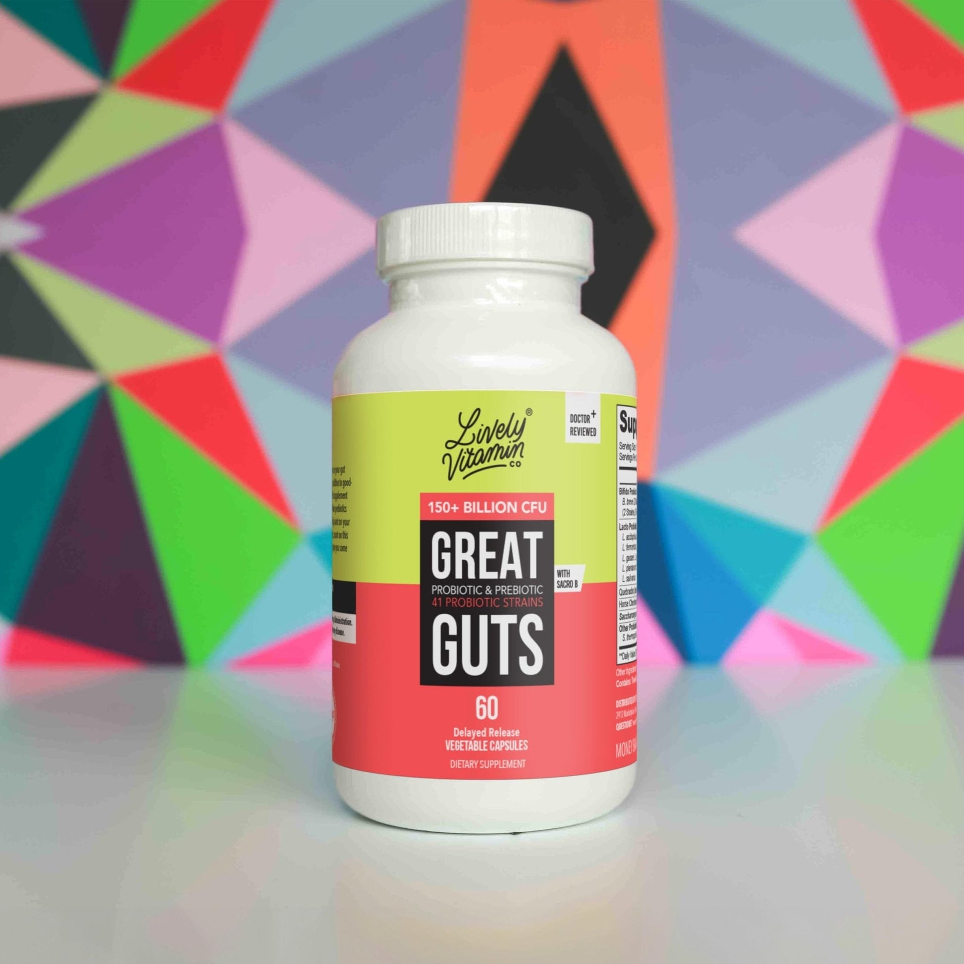 LIVELY VITAMIN CO. Great Guts Probiotic - 25 Billion CFU Probiotic - Balance Gut Microbiome, GI Tract, Inflammation, Indigestion, Reflux, Upset Stomach, & Diarrhea - 90 Caps - Maple Wellness Supplements