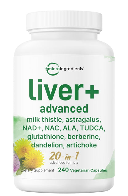 Liver Advanced+, 240 Veggie Capsules | 20-in-1 Complex with Milk Thistle, Dandelion, NAD, NAC, ALA, TUDCA, Glutathione, Artichoke, Turmeric, - Maple Wellness Supplements