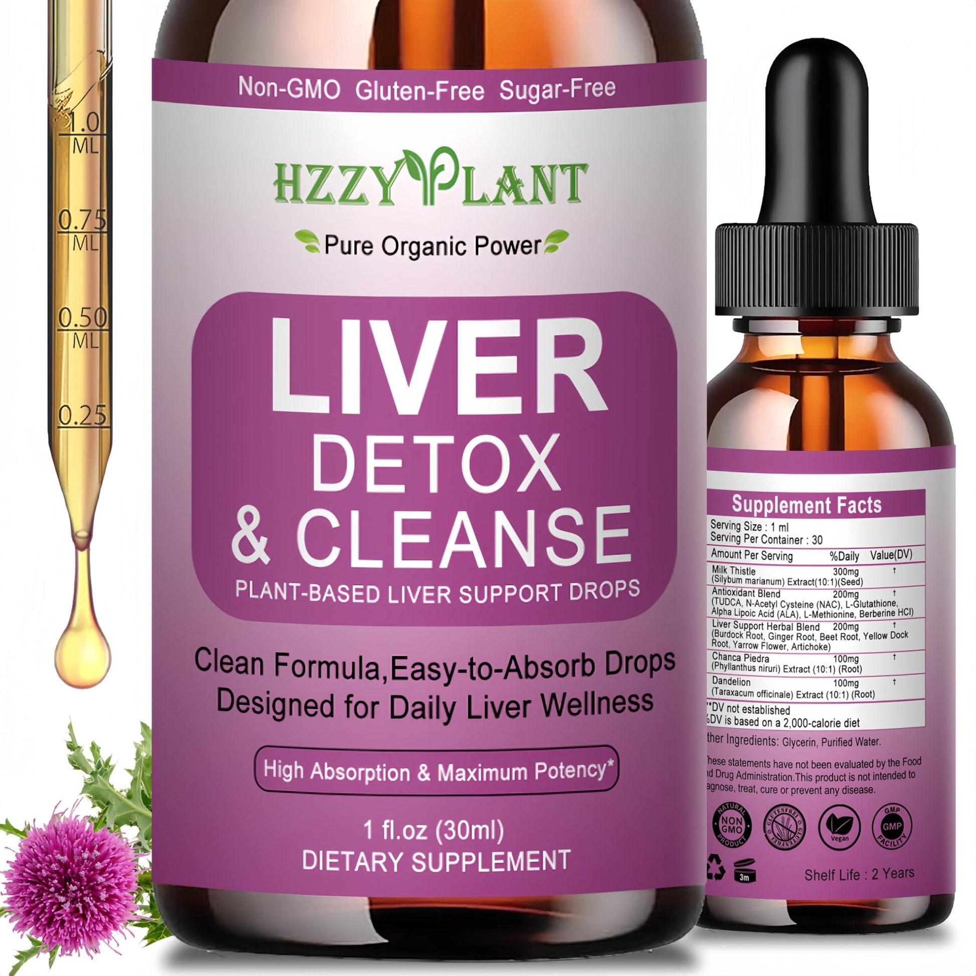 Liver Cleanse Detox & Repair Drops - Liquid Liver Support Tincture with Milk Thistle, Dandelion, Artichoke, TUDCA, NAC, Chanca Piedra - 15-in-1 Advanced Liver Detox Health Supplement - Vegan, Non-GMO - Maple Wellness Supplements