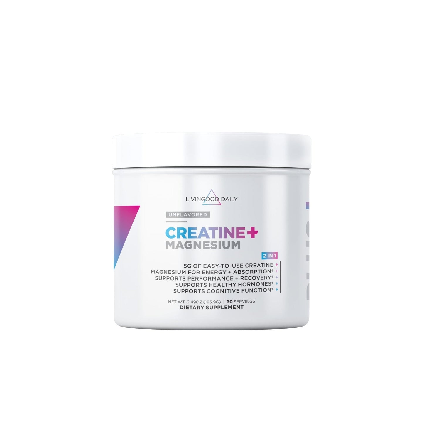 Livingood Daily Creatine + Magnesium Powder, Unflavored | 5g Micronized Creatine Monohydrate with Magnesium for Energy, Muscle Recovery & Performance | 30 Servings - Maple Wellness Supplements