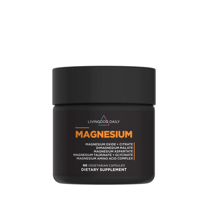 Livingood Daily Magnesium Supplement with Magnesium Glycinate, Citrate, Malate, Oxide, Aspartate, Amino Acid Complex and Chicory Root for Heart Health, Sleep and Muscle Support, 300mg, 60 Capsules - Maple Wellness Supplements