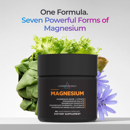 Livingood Daily Magnesium Supplement with Magnesium Glycinate, Citrate, Malate, Oxide, Aspartate, Amino Acid Complex and Chicory Root for Heart Health, Sleep and Muscle Support, 300mg, 60 Capsules - Maple Wellness Supplements