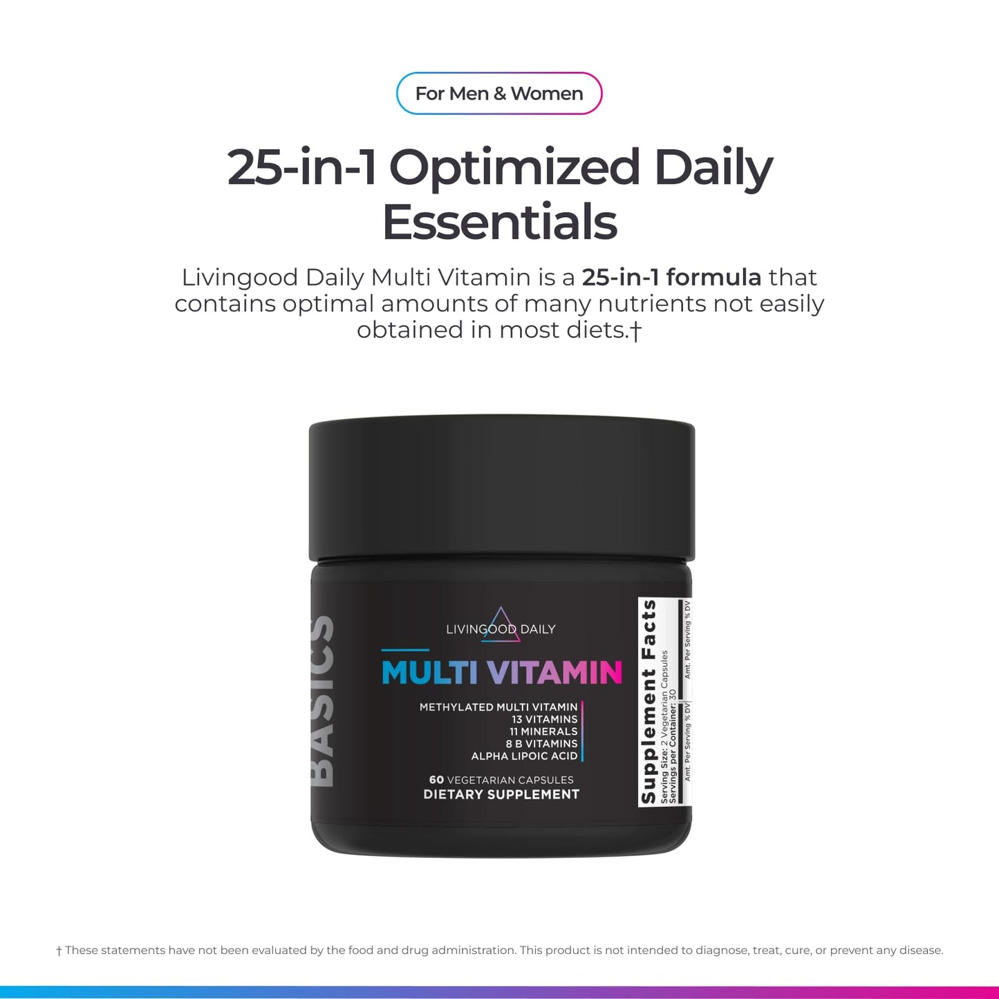 Livingood Daily Methylated Multivitamin for Women and Men, Multi Vitamin Supplement with Alpha Lipoic Acid, B Vitamins, Iron, Zinc and Selenium, Energy - Maple Wellness Supplements