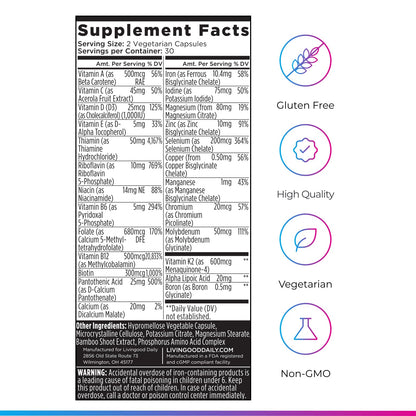 Livingood Daily Methylated Multivitamin for Women and Men, Multi Vitamin Supplement with Alpha Lipoic Acid, B Vitamins, Iron, Zinc and Selenium, Energy - Maple Wellness Supplements