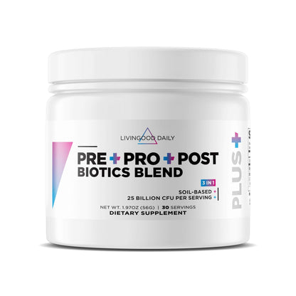Livingood Daily Pre Pro Post Biotics Blend Powder, Digestive Health Supplement with Prebiotics from Organic Blue Agave Inulin, SBO Probiotics, Probiotics for Women & Men - Maple Wellness Supplements