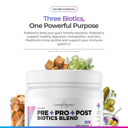 Livingood Daily Pre Pro Post Biotics Blend Powder, Digestive Health Supplement with Prebiotics from Organic Blue Agave Inulin, SBO Probiotics, Probiotics for Women & Men - Maple Wellness Supplements