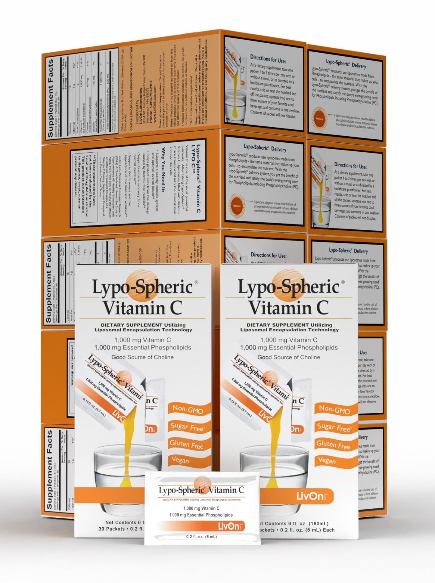 LivOn Laboratories - Lypo–Spheric Vitamin C – 1,000 mg Vitamin C & 1,000 mg Essential Phospholipids Per Packet – Liposome Encapsulated for Improved Absorption – Non–GMO - 12 Pack (360 Count) - Maple Wellness Supplements