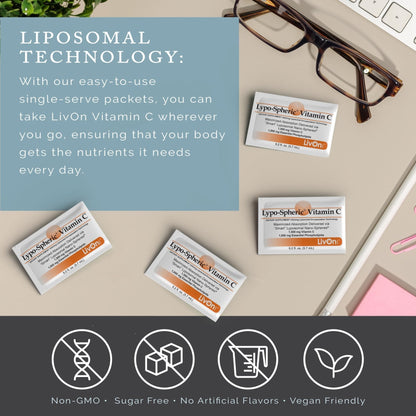 LivOn Laboratories - Lypo–Spheric Vitamin C – 1,000 mg Vitamin C & 1,000 mg Essential Phospholipids Per Packet – Liposome Encapsulated for Improved Absorption – Non–GMO - 2 Pack (60 Count) - Maple Wellness Supplements