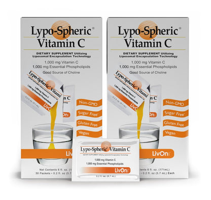 LivOn Laboratories - Lypo–Spheric Vitamin C – 1,000 mg Vitamin C & 1,000 mg Essential Phospholipids Per Packet – Liposome Encapsulated for Improved Absorption – Non–GMO - 2 Pack (60 Count) - Maple Wellness Supplements