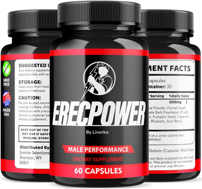 LIVORKA Erecpower Multivitamin Male Performance Capsules for Mens Health, Advanced Formula - 300 Capsules (5 Month Supply) - Pack of 5 - Maple Wellness Supplements