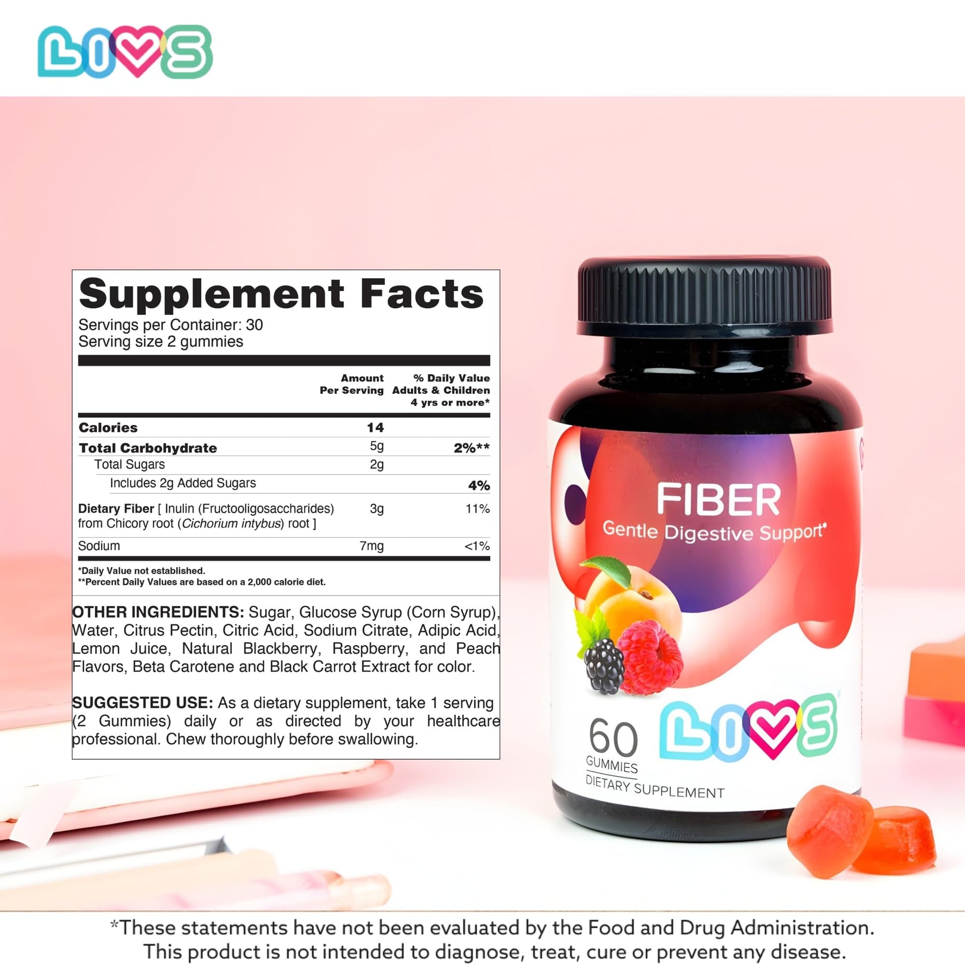 LIVS Fiber Gummies for Adults – Promote Digestive Support & Regularity | Gut Health & Smooth Digestion | Plant-Based Prebiotic | Non-GMO Fiber Supplement - Maple Wellness Supplements