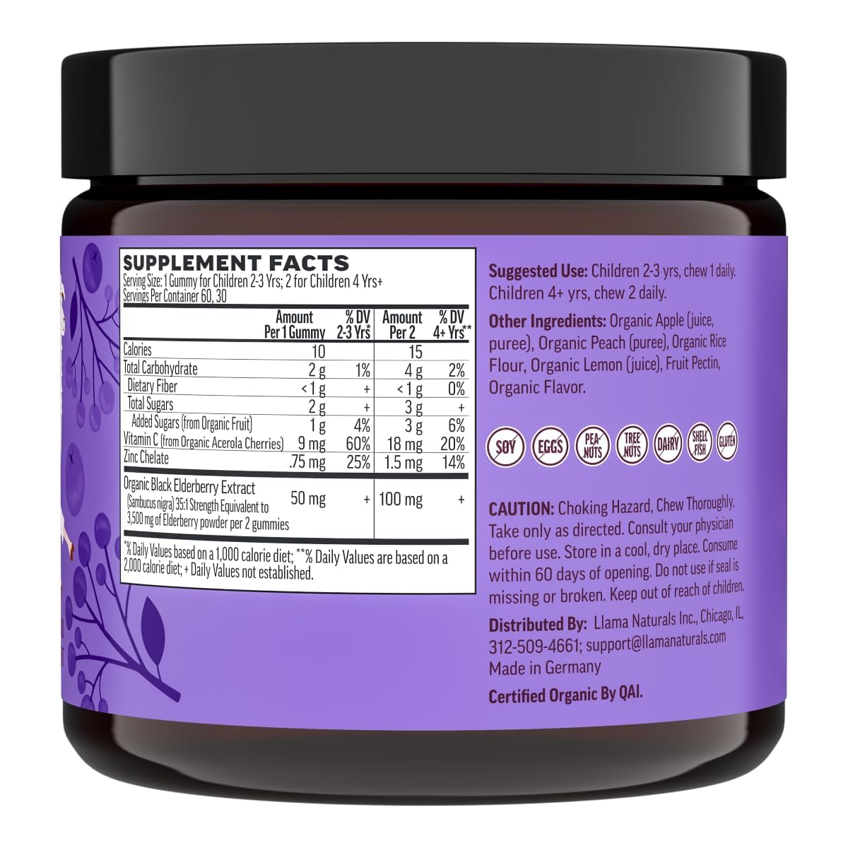Llama Naturals Elderberry Gummies for Kids, Vegan, Organic Immune Support Supplement with Vitamin C and Zinc, Toddler Real Fruit Gummy Vitamins for Immunity - Maple Wellness Supplements