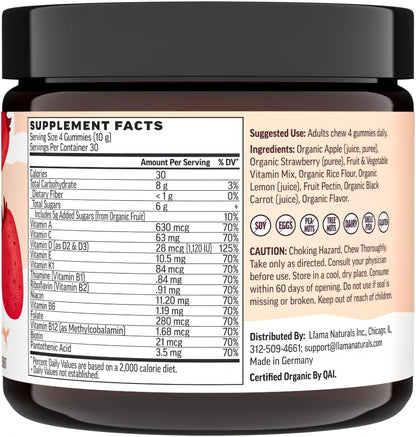 Llama Naturals Multivitamin for Women, Vegan, Organic Gummies with Vitamin D, C and K, Women's Real Fruit Gummy Vitamins - Maple Wellness Supplements