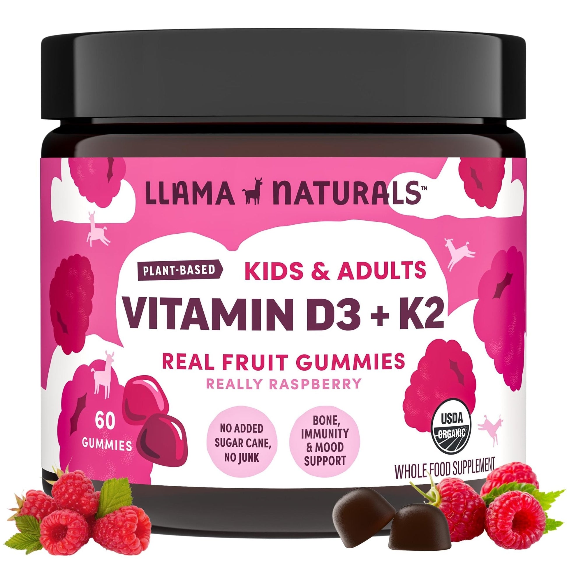 Llama Naturals Vitamin D3, Vegan, Organic Immune Support Supplement, Vitamin D Gummies for Adults and Kids, Real Fruit Gummy Vitamins, Promotes Bone Health - Maple Wellness Supplements