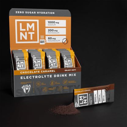 LMNT Zero Sugar Hot Chocolate or Coffee Mixer - Chocolate Caramel Salt | Drink Mix | 30-Count - Maple Wellness Supplements