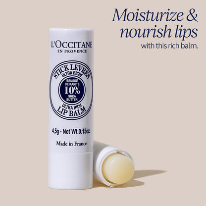 L'OCCITANE 10% Organic Shea Butter Ultra Rich Lip Balm Stick, Moisturizes, Nourishes, Repairs & Softens Dry, Chapped Lips, Long Lasting, Vegan - Maple Wellness Supplements