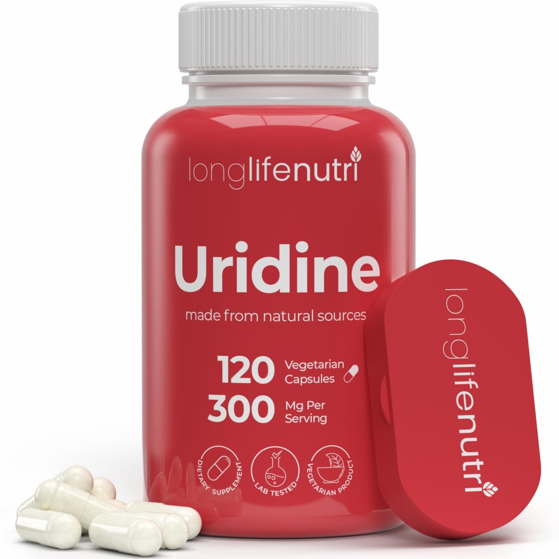 LongLifeNutri Uridine Monophosphate 300mg – Choline Precursor & Synaptic Function, Nootropic for Focus & Mental Performance, 120 Vegetarian Capsules, 4-Month Supply, GMP Certified, Made in USA - Maple Wellness Supplements
