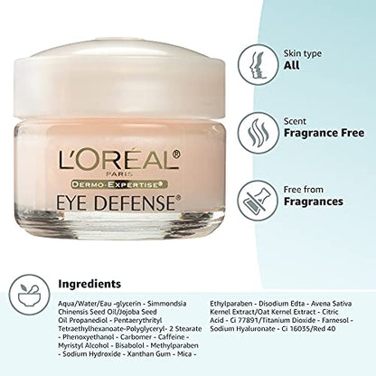 L'Oreal Paris Dermo-Expertise Eye Defense Eye Cream with Caffeine and Hyaluronic Acid 0.5 oz - Maple Wellness Supplements