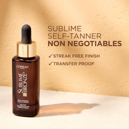 L'Oreal Paris Sublime Bronze Self Tanning Facial Drops with Hyaluronic Acid, Gradual Tan, Fragrance-Free, 1 fl. Oz - Maple Wellness Supplements