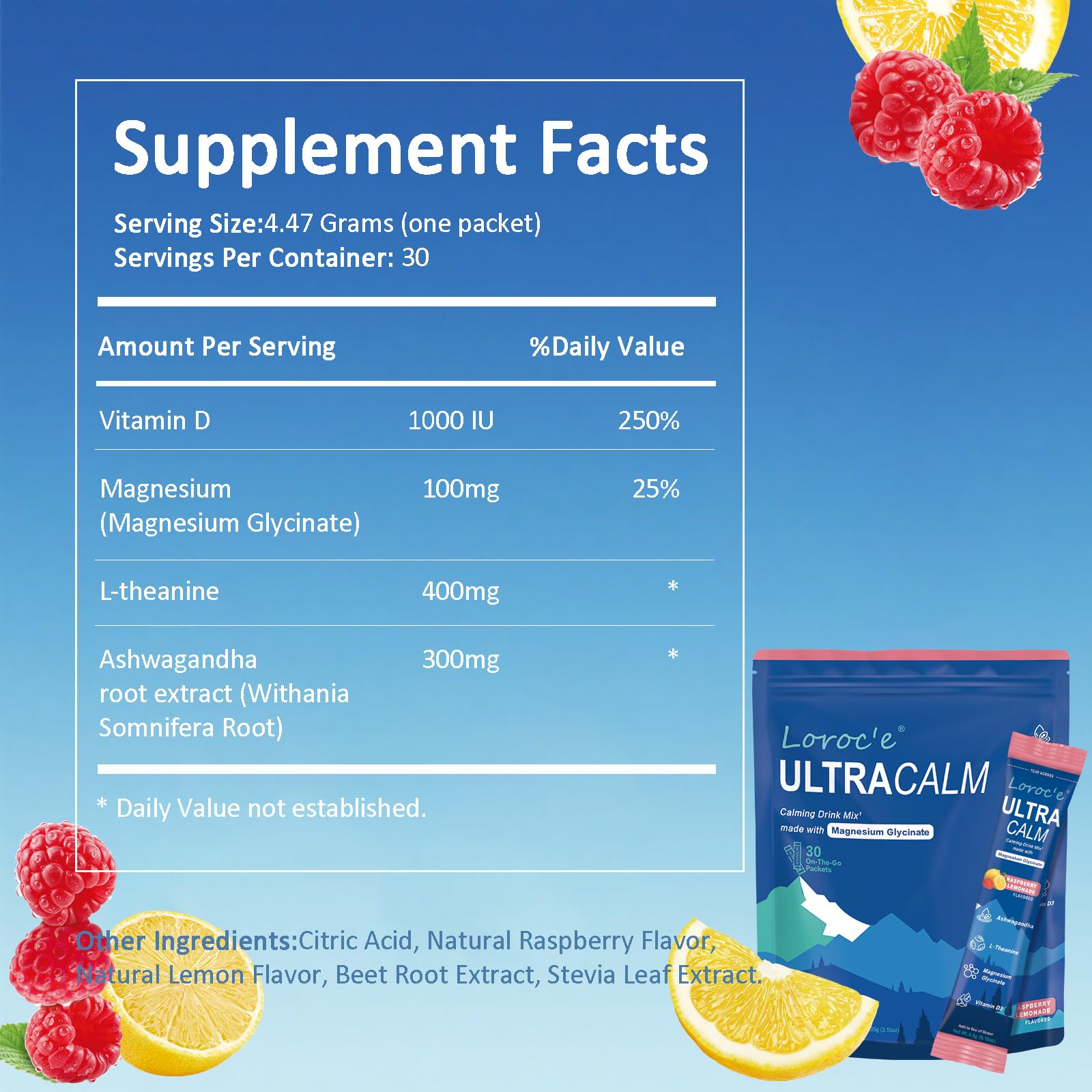 Loroc'e UltraCalm Super Cortisol Reducer Drink, Magnesium Glycinate (30 Servings), L-theanine, Ashwagandha, Vitamin D, No Sugar, - Maple Wellness Supplements