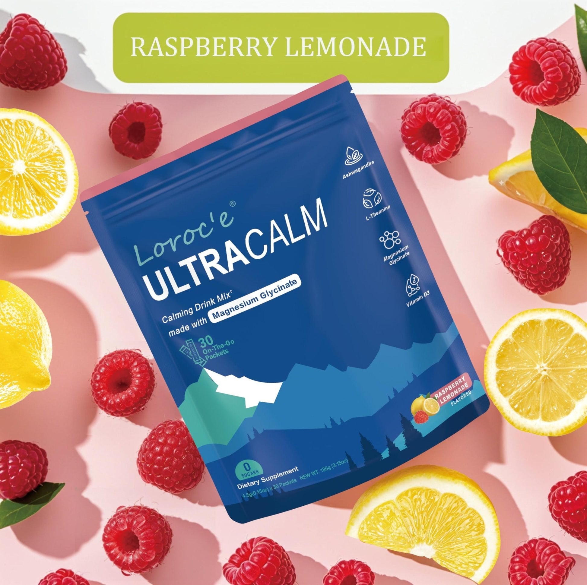 Loroc'e UltraCalm Super Cortisol Reducer Drink, Magnesium Glycinate (30 Servings), L-theanine, Ashwagandha, Vitamin D, No Sugar, - Maple Wellness Supplements