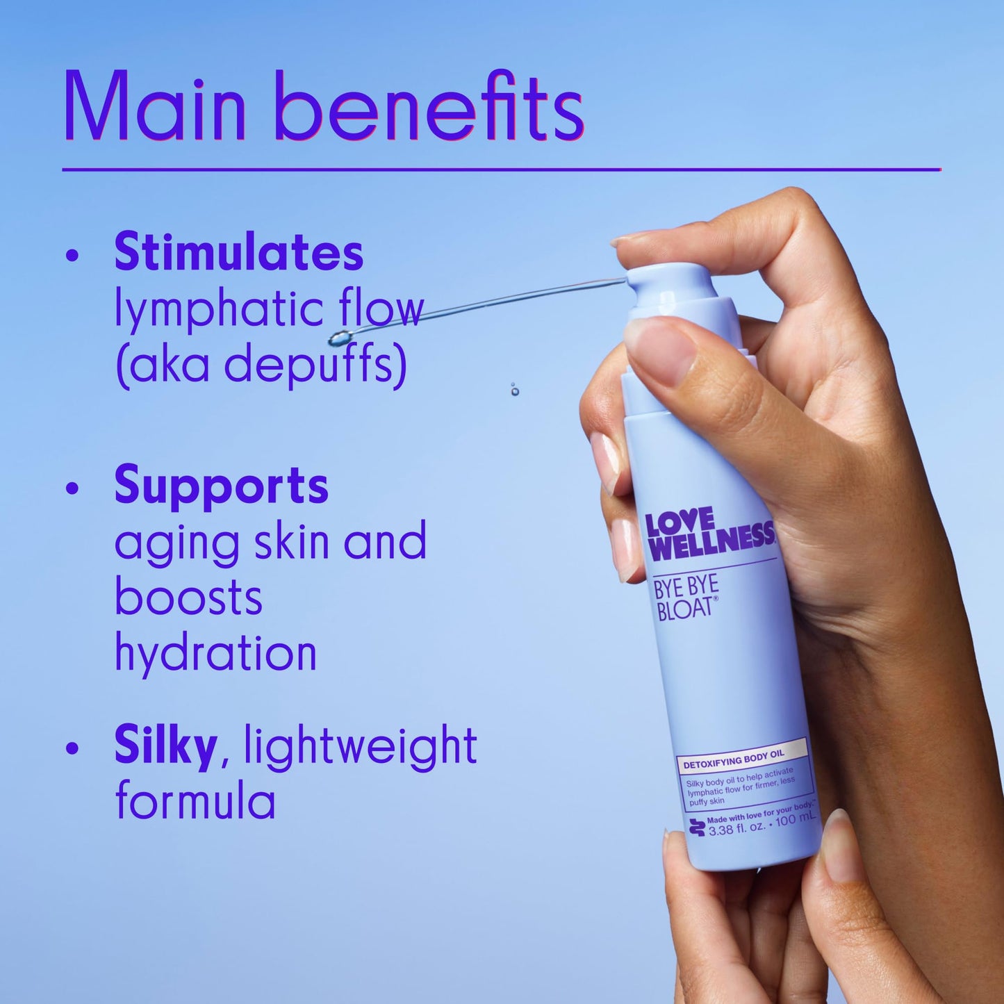 Love Wellness Bye Bye Bloat Detoxifying Body Oil | Lymphatic Drainage Oil to Hydrate, Depuff & Awaken Skin | Reduce Swelling Massage Oil for Women with Peppermint, Grapefruit & Rosemary Oil |100 mL - Maple Wellness Supplements