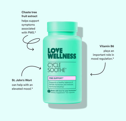 Love Wellness Cycle Soothe Supplement | Promotes a Happy Mood | Helps with PMS Hormones, Stress Relief, & Improves Mood | 60 Capsules - Maple Wellness Supplements