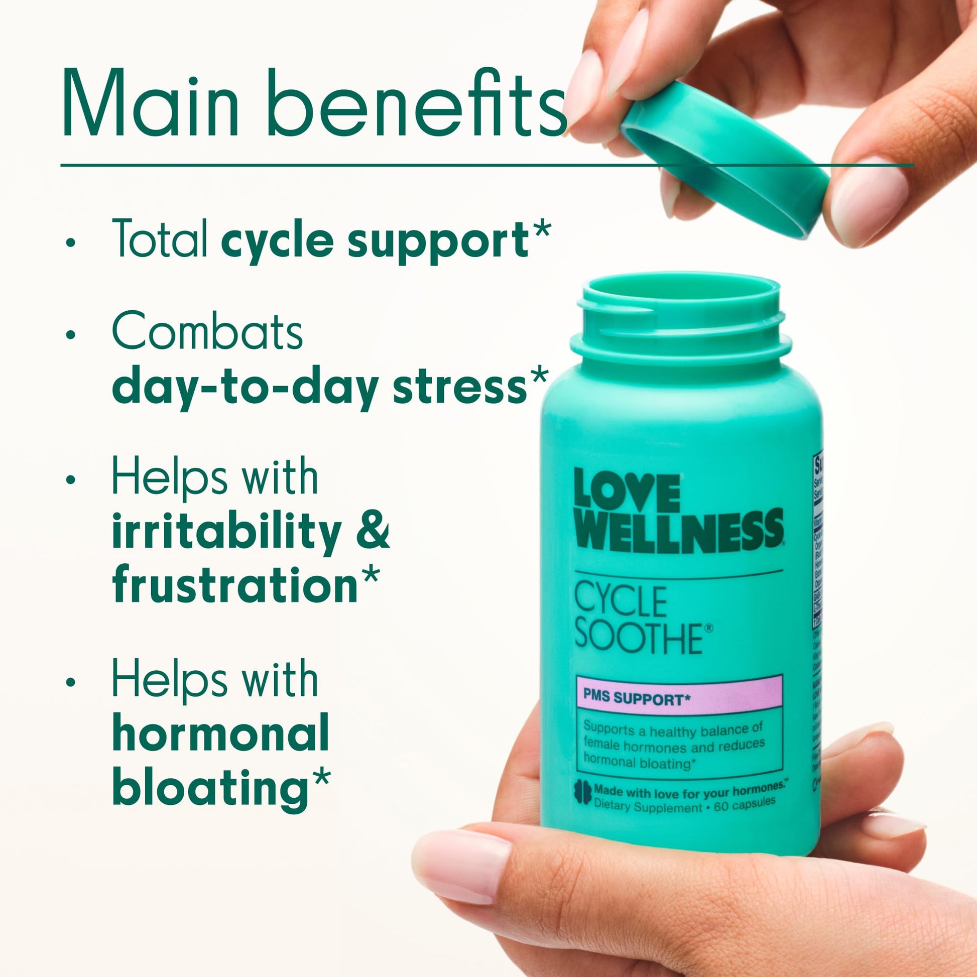 Love Wellness Cycle Soothe Supplement | Promotes a Happy Mood | Helps with PMS Hormones, Stress Relief, & Improves Mood | 60 Capsules - Maple Wellness Supplements