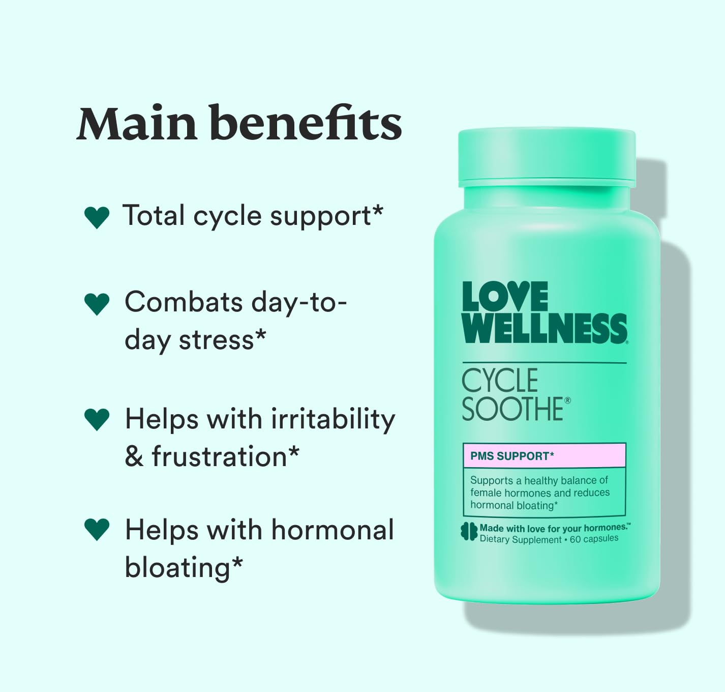 Love Wellness Cycle Soothe Supplement | Promotes a Happy Mood | Helps with PMS Hormones, Stress Relief, & Improves Mood | 60 Capsules - Maple Wellness Supplements