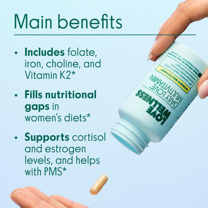 Love Wellness Daily Love Multivitamin for Women | Supports Energy, Cortisol, Immune Health, Stress Relief, & PMS | Complete with Vitamin D, C, Iron, Calcium, Zinc - Maple Wellness Supplements