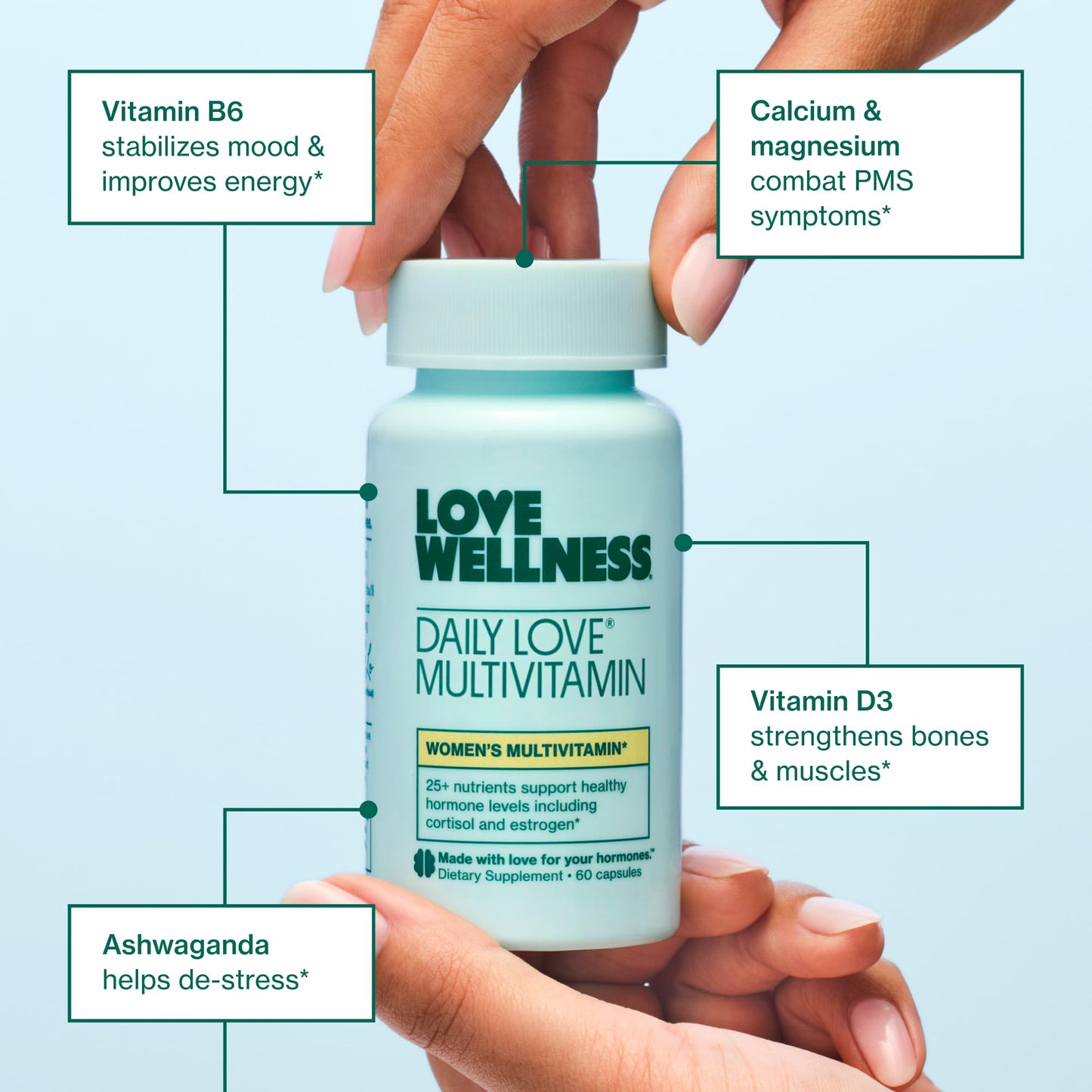 Love Wellness Daily Love Multivitamin for Women | Supports Energy, Cortisol, Immune Health, Stress Relief, & PMS | Complete with Vitamin D, C, Iron, Calcium, Zinc, & Biotin, Magnesium | 60 Count - Maple Wellness Supplements