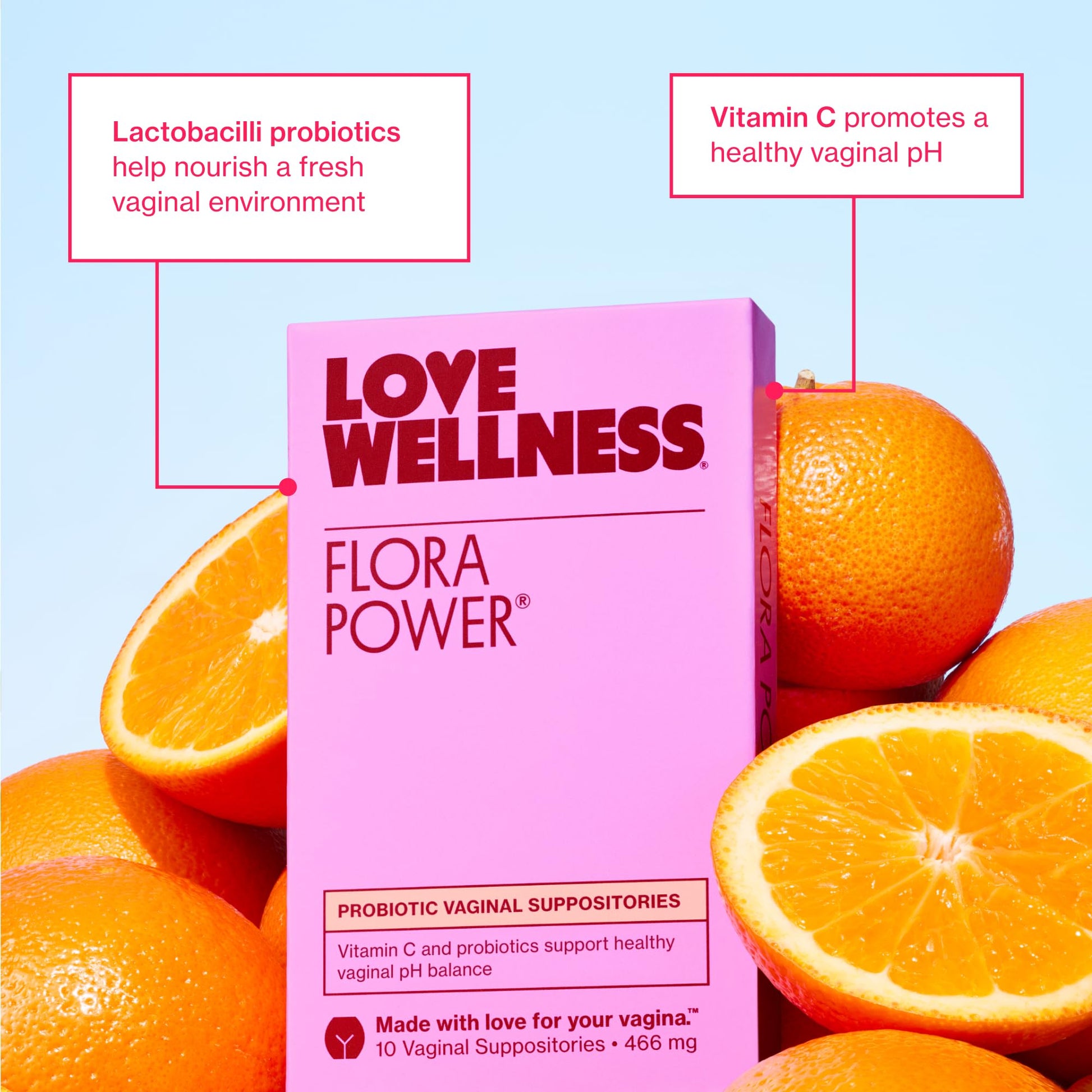 Love Wellness Flora Power | Vaginal Probiotic Suppositories with Vitamin C | Supports pH Balance & Vaginal Health | Fragrance-Free, Non-GMO & Paraben-Free | 10 Count - Maple Wellness Supplements