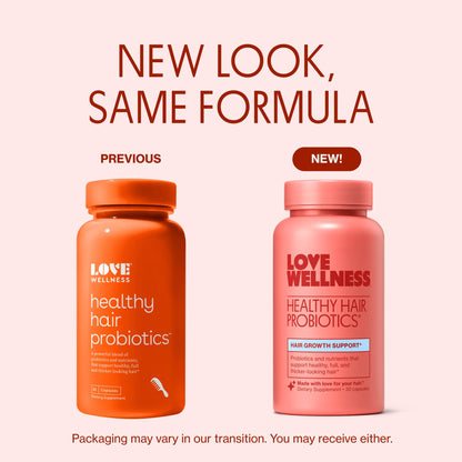 Love Wellness Healthy Hair Probiotics | Support Hair Growth with Biotin and Vitamin B12 & B6 | Supplement for Healthy Scalp & Thicker, Fuller Looking Hair | Safe & Effective | 30 Capsules - Maple Wellness Supplements