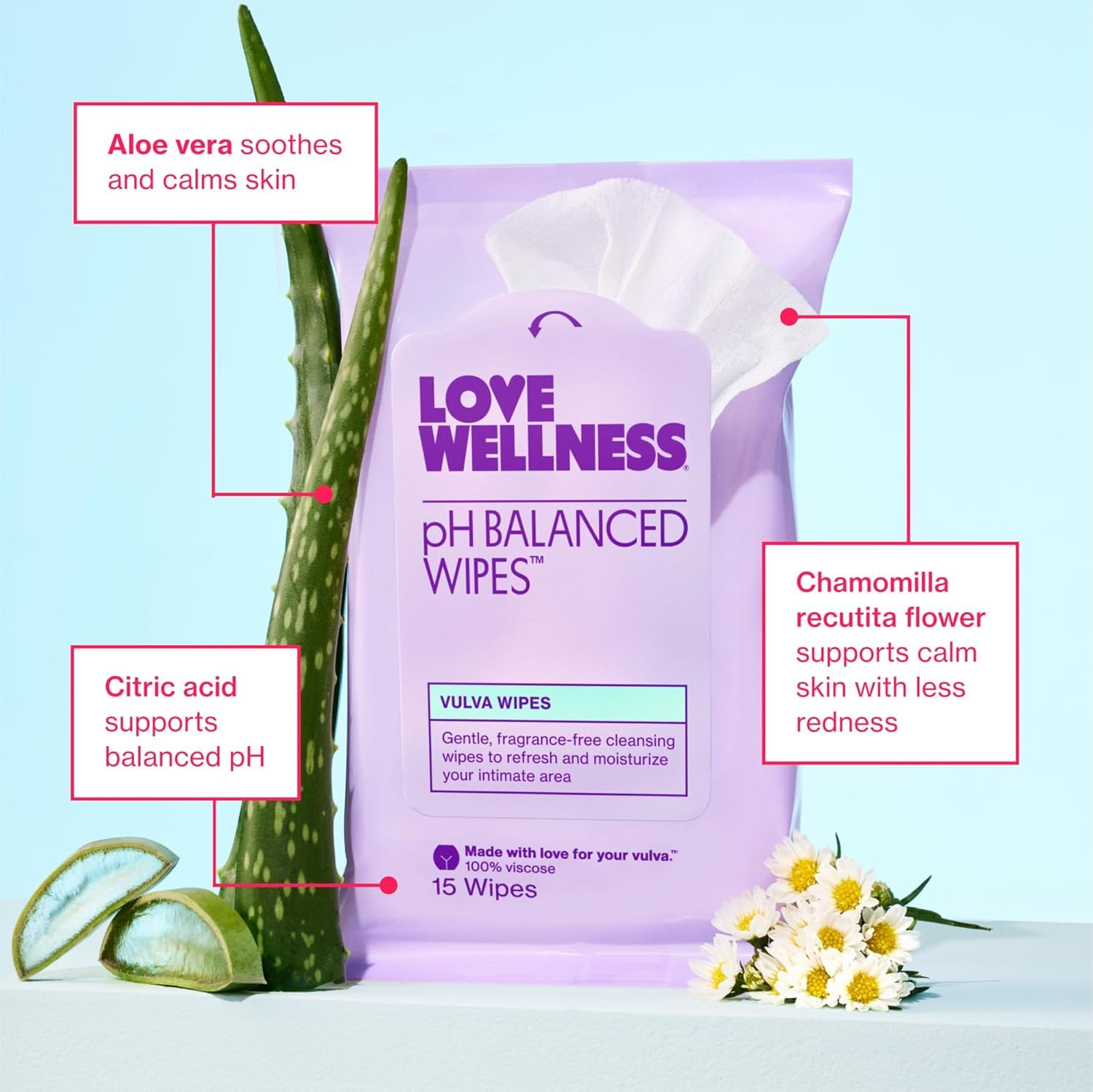 Love Wellness pH Balancing Wipes for Women | Fragrance-Free | Vulva Cleanser for Balanced pH, Intimate Health & Hygiene | Non-Irritating with Aloe Vera for Sensitive Skin | Travel Size | 3-Pack - Maple Wellness Supplements