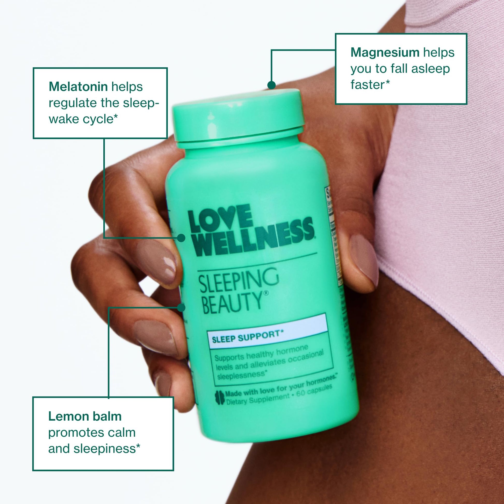 Love Wellness Sleeping Beauty | Sleep Support with Melatonin, Magnesium & L-Theanine | Promotes Restful Sleep, Relaxation & Calmness | Organic Valerian Root Powder & Lemon Balm | 60 Count - Maple Wellness Supplements