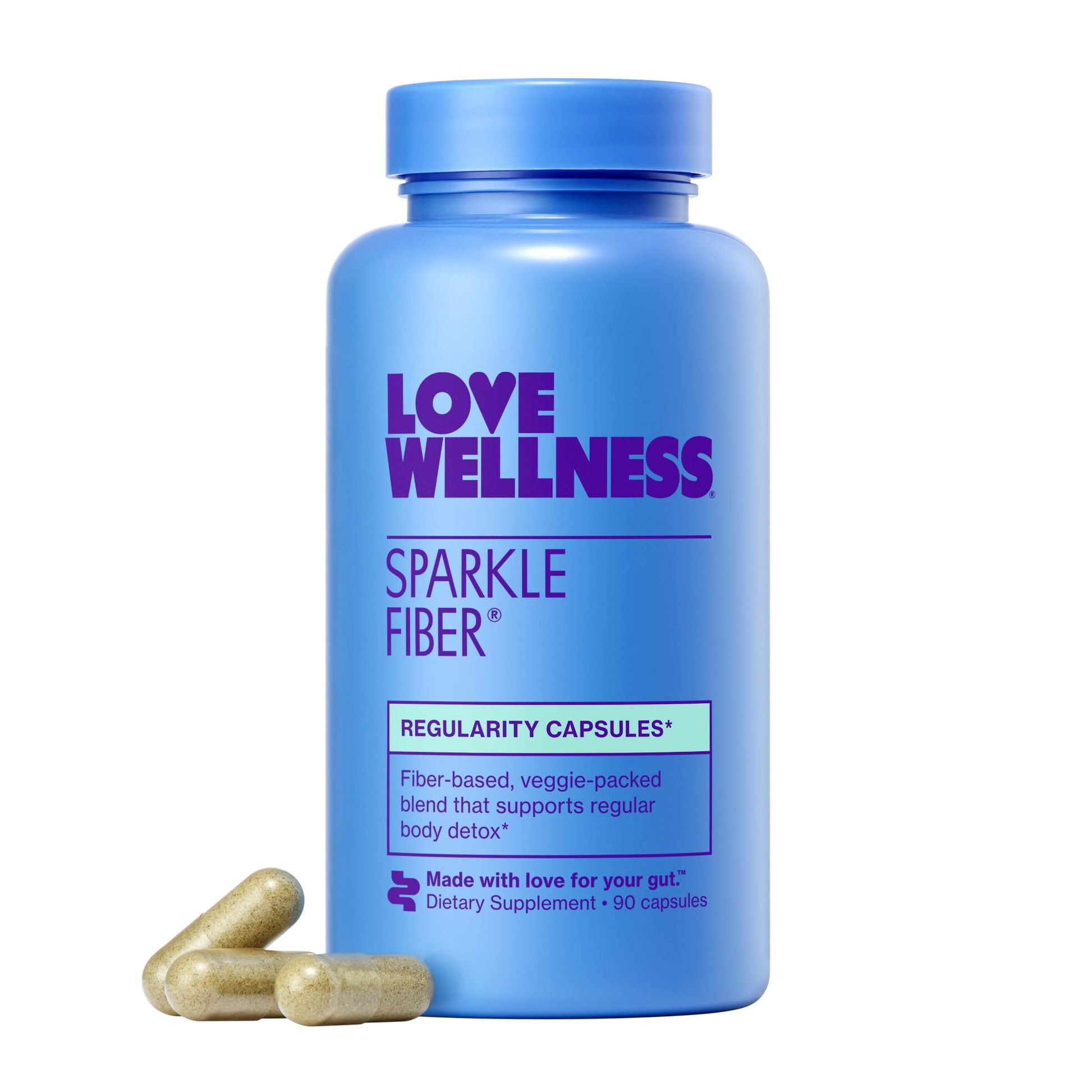 Love Wellness Sparkle Fiber | Fiber Supplement with Digestive Enzymes | Greens Superfood Powder & Psyllium Husk Powder | Promotes Gut Health for Women | Regularity & Bloating Relief | 90 Count - Maple Wellness Supplements