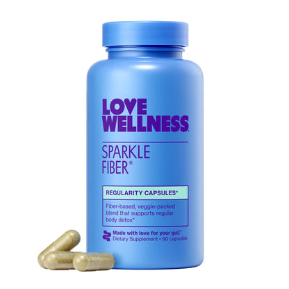 Love Wellness Sparkle Fiber | Fiber Supplement with Digestive Enzymes | Greens Superfood Powder & Psyllium Husk Powder | Promotes Gut Health for Women | Regularity & Bloating Relief | 90 Count - Maple Wellness Supplements