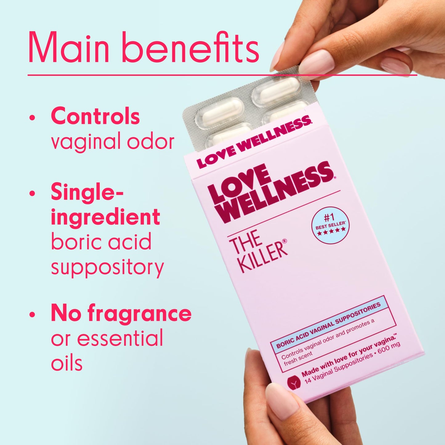 Love Wellness The Killer | Boric Acid Vaginal Suppositories | Balances pH & Supports Odor Control, a Healthy Vaginal Balance and Environment | Fast-Acting & Fragrance-Free | Gentle & Effective | 14 Ct - Maple Wellness Supplements