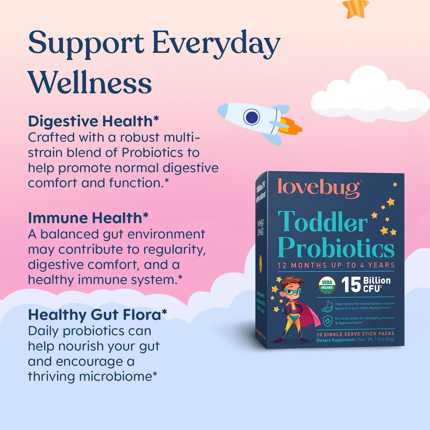 LOVEBUG Kids Probiotic Powder with Prebiotic Fiber - Toddler Immunity Support & Constipation Relief - USDA Organic Probiotics for Childrens Gut & Digestive Health - Maple Wellness Supplements