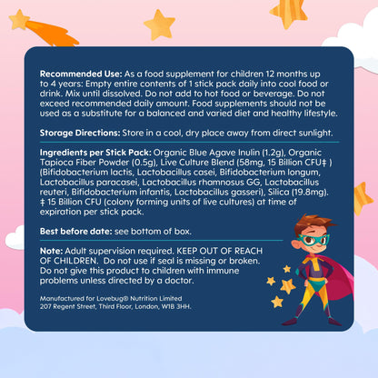 LOVEBUG Kids Probiotic Powder with Prebiotic Fiber - Toddler Immunity Support & Constipation Relief - USDA Organic Probiotics for Childrens Gut & Digestive Health - Maple Wellness Supplements