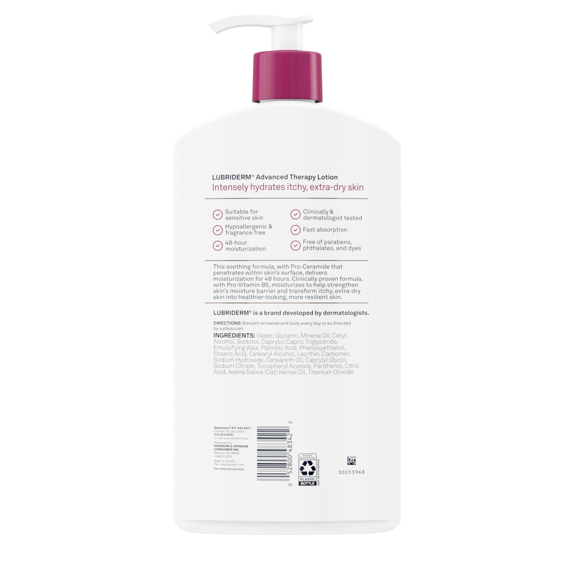 Lubriderm Advanced Therapy Fragrance-Free Moisturizing Hand & Body Lotion + Pro-Ceramide, Intense Hydration for Itchy - Maple Wellness Supplements