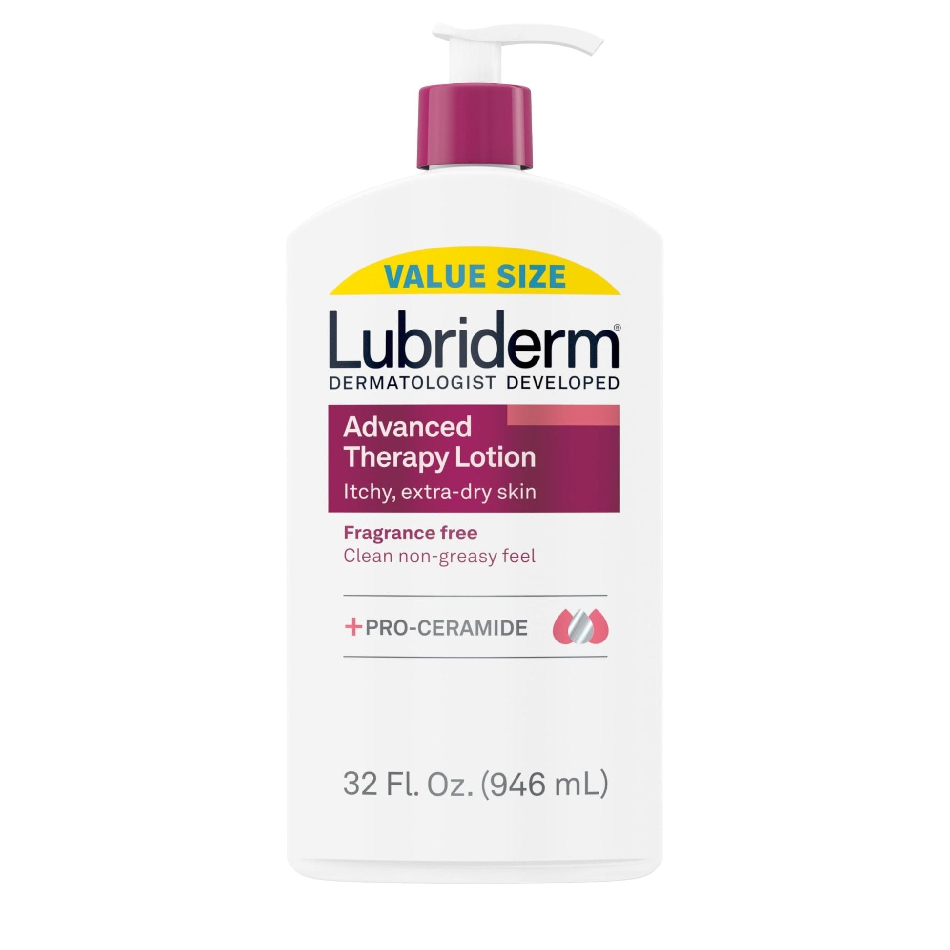Lubriderm Advanced Therapy Fragrance-Free Moisturizing Hand & Body Lotion + Pro-Ceramide, Intense Hydration for Itchy - Maple Wellness Supplements