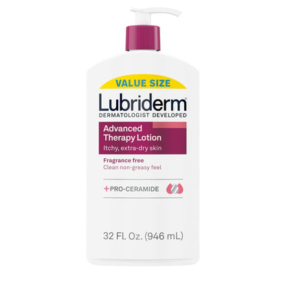 Lubriderm Advanced Therapy Fragrance-Free Moisturizing Hand & Body Lotion + Pro-Ceramide, Intense Hydration for Itchy - Maple Wellness Supplements