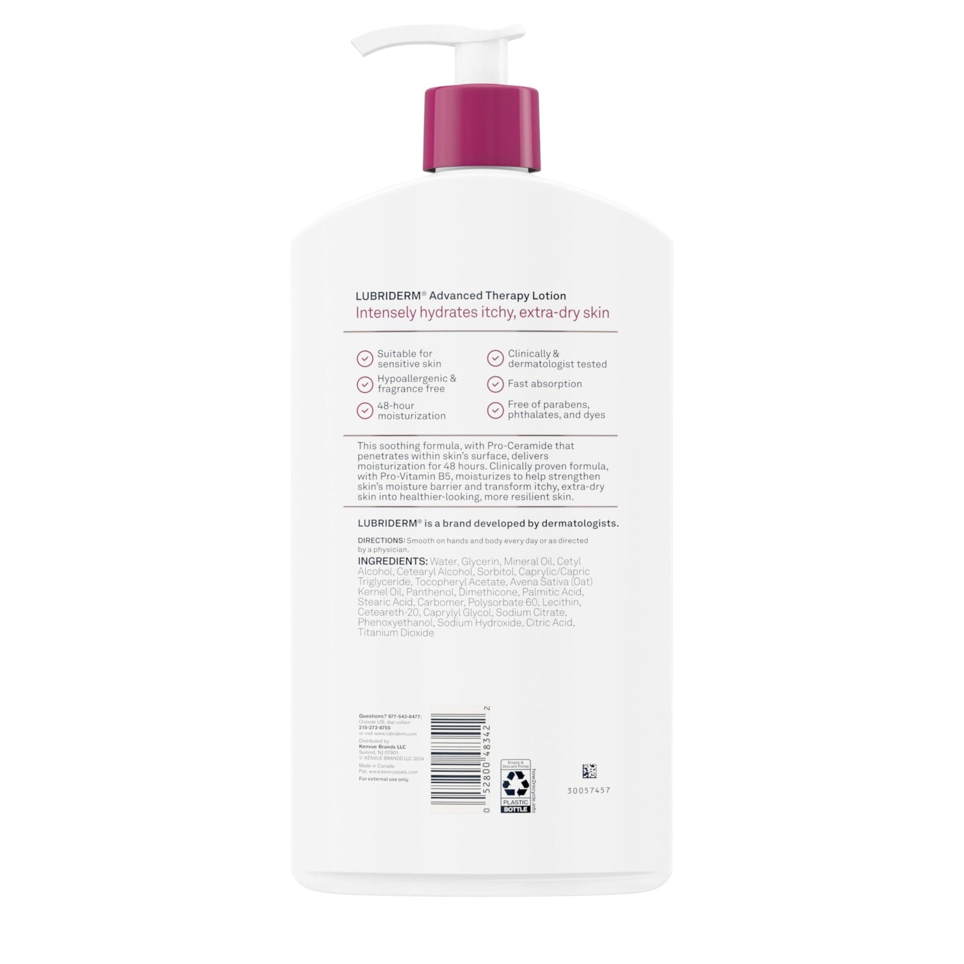 Lubriderm Advanced Therapy Fragrance-Free Moisturizing Hand & Body Lotion + Pro-Ceramide, Intense Hydration for Itchy - Maple Wellness Supplements