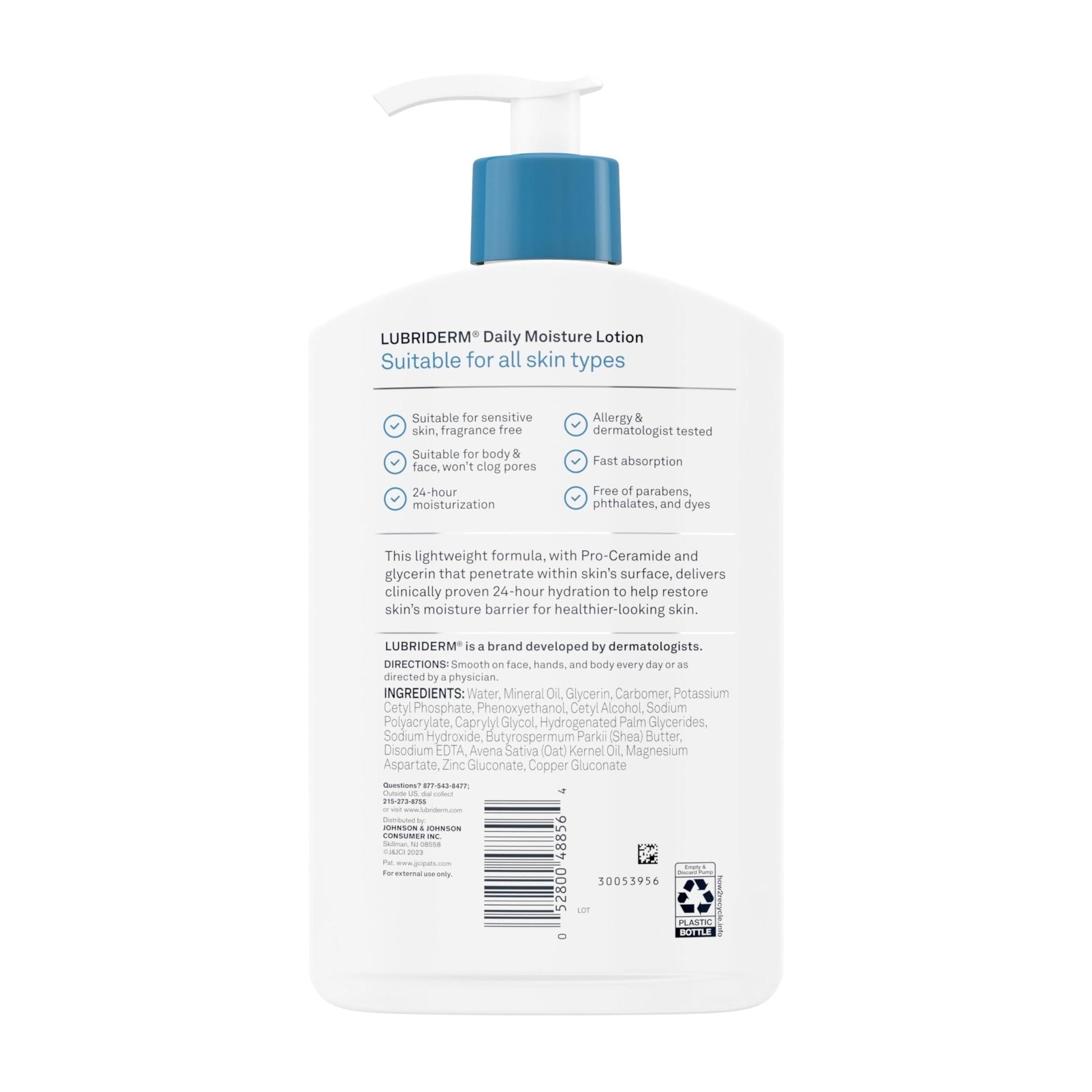 Lubriderm Fragrance Free Daily Moisture Lotion + Pro-Ceramide, Shea Butter & Glycerin, Face, Hand & Body Lotion for Sensitive Skin - Maple Wellness Supplements