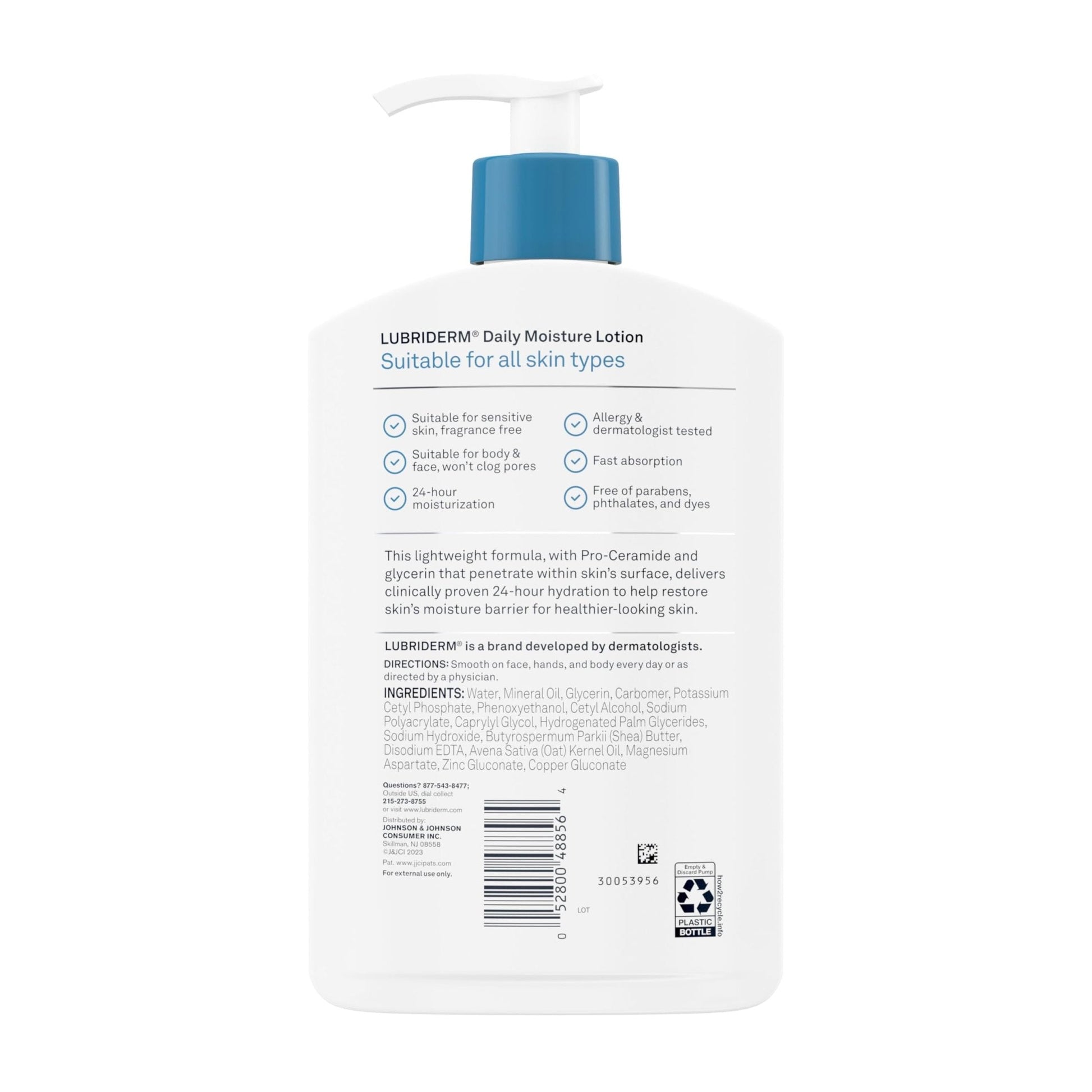 Lubriderm Fragrance Free Daily Moisture Lotion + Pro-Ceramide, Shea Butter & Glycerin, Face, Hand & Body Lotion for Sensitive Skin - Maple Wellness Supplements