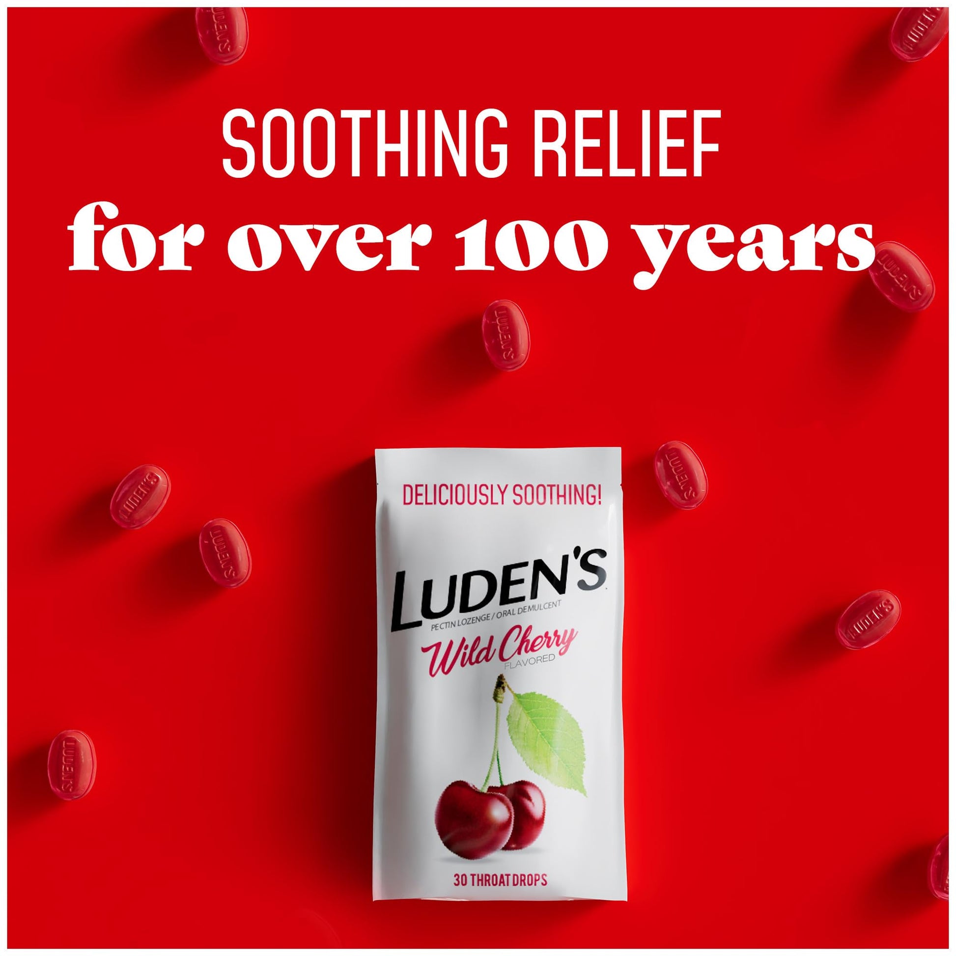 Luden's Sore Throat Relief Lozenges for Minor Everyday Irritation & Dry Mouth, Wild Cherry Flavored Drops, 30 Count - Maple Wellness Supplements
